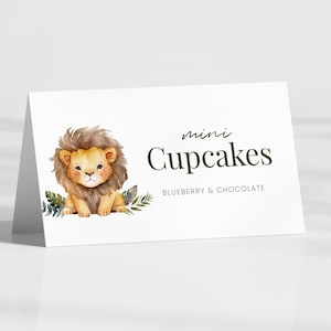 Etiqueta de comida selvagem de um aniversário, cartão minimalista de leão, decoração moderna de aniversário, download instantâneo, modelo editável/imprimível, #H026
