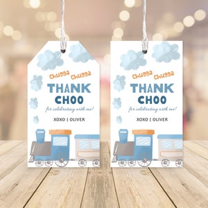 Editable Train Birthday Favor Tags, Choo Choo Train Gift Tags, Boy Birthday Decoration, 2x3.5, Instant Download, Printable template, #H028