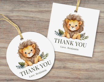 Lion Birthday Favor Tags: Minimalist, Wild One, 2x2 (Sofortdownload, bearbeitbare / druckbare Vorlage) # H026