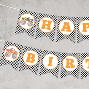 Editable Monster truck Happy Birthday Banner, Truck Party bunting banner, Boy Birthday Decor, Instant Download, Printable template, #H003