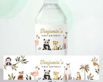Safari Animal Birthday Water Bottle Label : Editable/Printable Template (Instant Download) #H072