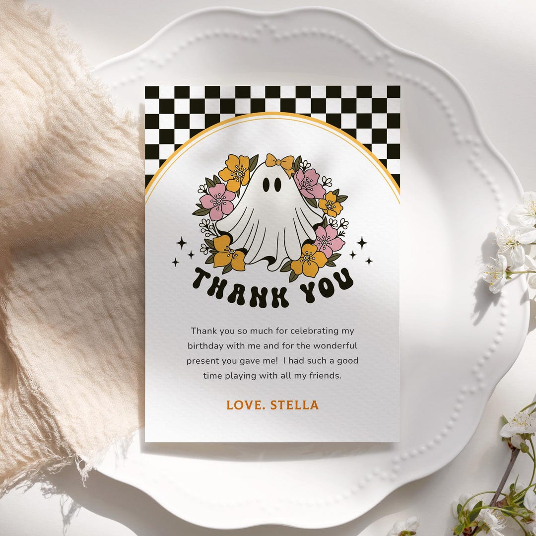 Groovy Halloween Birthday Thank You Card, Spooky Party Thank You Note ...