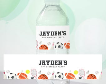Sports Theme Birthday Water Bottle Label, All Star Party Bottle Wrap, Boy Birthday, Instant Download, Editable/Printable Template, #H050