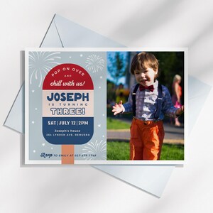 Popsicle Geburtstagsfotoeinladung, Sommerparty einladen, 4. Juli Popsicle einladen, sofortiger Download, editierbare / druckbare Vorlage, #H056