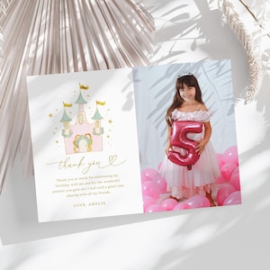Carte de remerciement d'anniversaire princesse, photo d'anniversaire magique, remerciement, anniversaire de fille, modèle modifiable/imprimable, téléchargement immédiat, #H045