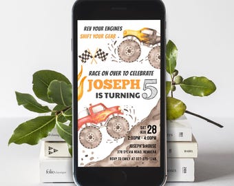 Editable Monster Truck E-invitation, Truck Party Digital Invite, Invitation for Phone, Evite Template, Birthday Boy, Instant Download, #H003