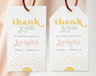 Sunshine Birthday Favor Tags : First Trip Around the Sun, 2x3.5 (Instant Download, Editable/Printable template) #H033