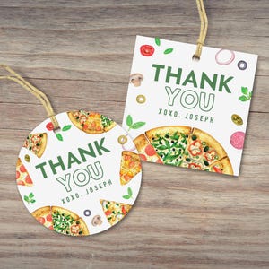 Pizza Party Favor Tags, Pizza Making Birthday Gift Tags, Kids Birthday Decor, 2x2, Instant Download, Editable/Printable template, #H060