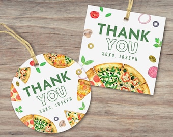Pizza Party Favor Tags, Pizza Making Birthday Gift Tags, Kids Birthday Decor, 2x2, Instant Download, Editable/Printable template, #H060