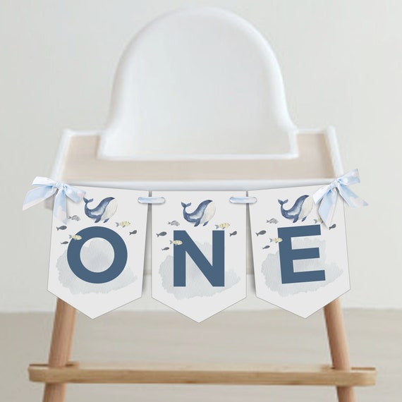 Editable Whale ONE High Chair Banner Ocean Birthday Bunting - Etsy