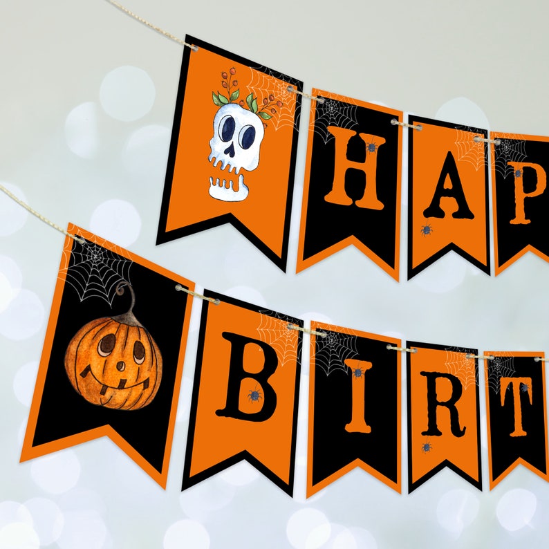 Editable Halloween Happy Birthday Banner, Halloween Party Bunting ...