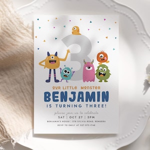 Monster Birthday Invitation, Monster Party Invite, Our Little Monster Invitation, Instant Download, Editable/Printable template, #H017