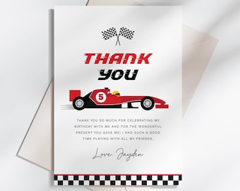 Race Car Birthday Thank You Card, Racing Car Party Thank You Note, Boy Birthday, Editable/Printable Template, Instant Download, #H044