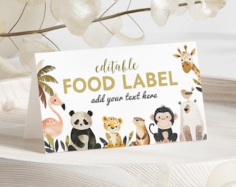 Safari Animals Birthday Food Label : Editable/Printable template (Instant Download) #H072