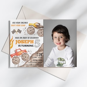 Bewerkbare Monster Truck verjaardagsuitnodiging, Truck Party foto uitnodigen, uitnodiging met foto, Instant Download, Afdrukbare sjabloon, #H003