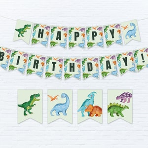 Dinosaurier alles Gute zum Geburtstagbanner, Dino-Mite Party Girlande, Junge Geburtstagsdeko, sofortiger Download, bearbeitbare / druckbare Vorlage, #H038