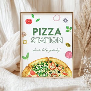 Placa personalizada para festa de pizza, Placa de mesa para aniversário de pizza, Festa de aniversário infantil, Qualquer idade, Download instantâneo, Modelo editável/imprimível, H060