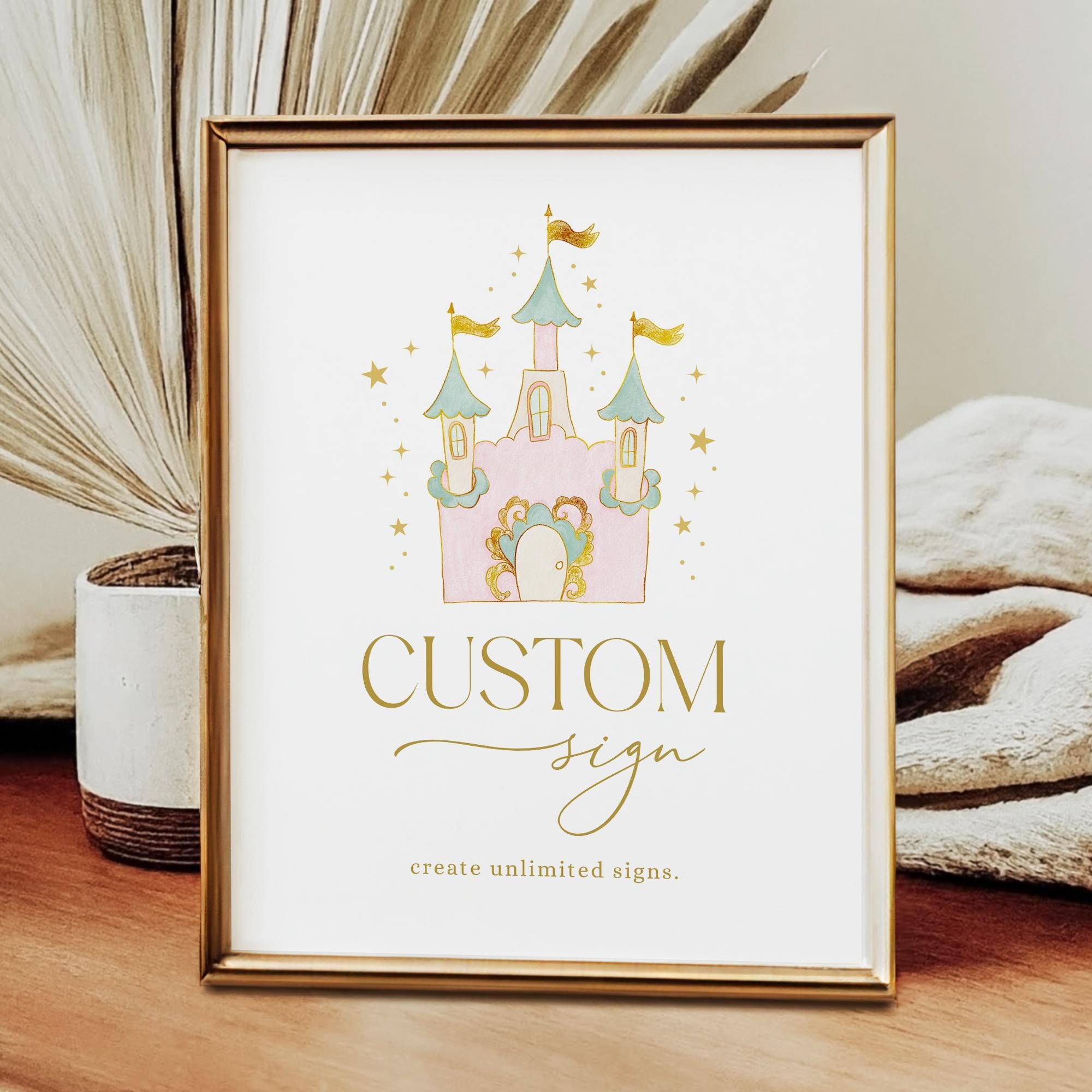 Princess Custom Signs Princess Birthday Custom Sign, Magical Party Table Sign, Pink Castle ...