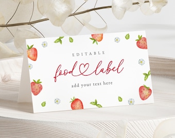 Strawberry Food Label : Berry First Birthday, Editable/Printable template (Instant Download) #H073