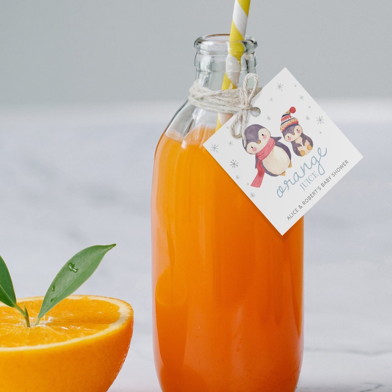 Editable Penguin Baby Shower Bottle Tags Champagne Wine Juice Etsy
