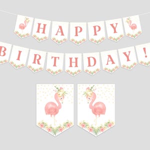 Flamingo Happy Birthday Banner, Flamingo Birthday bunting banner, Girl Birthday Decoration, Instant Download, Editable/Printable template