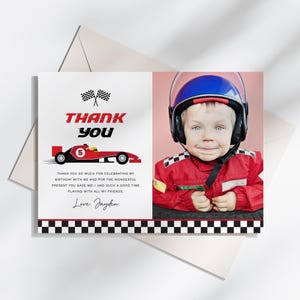 Rennwagen-Geburtstags-Dankeskarte, Rennwagen-Party-Foto-Dankeskarte, Jungen-Geburtstag, bearbeitbare / druckbare Vorlage, sofortiger Download, #H044
