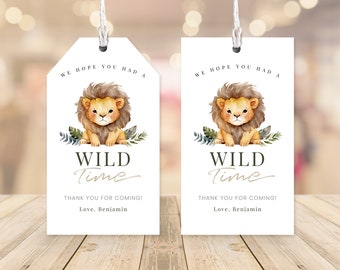 Editable Wild One Birthday Favor Tags, Lion Party Thank You Notes, Minimalist Gift Tags, 2x3.5, Instant Download, Printable template, #H026