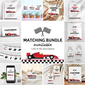 Race Car Birthday Thank You Card, Racing Car Party Thank You Note, Boy ...