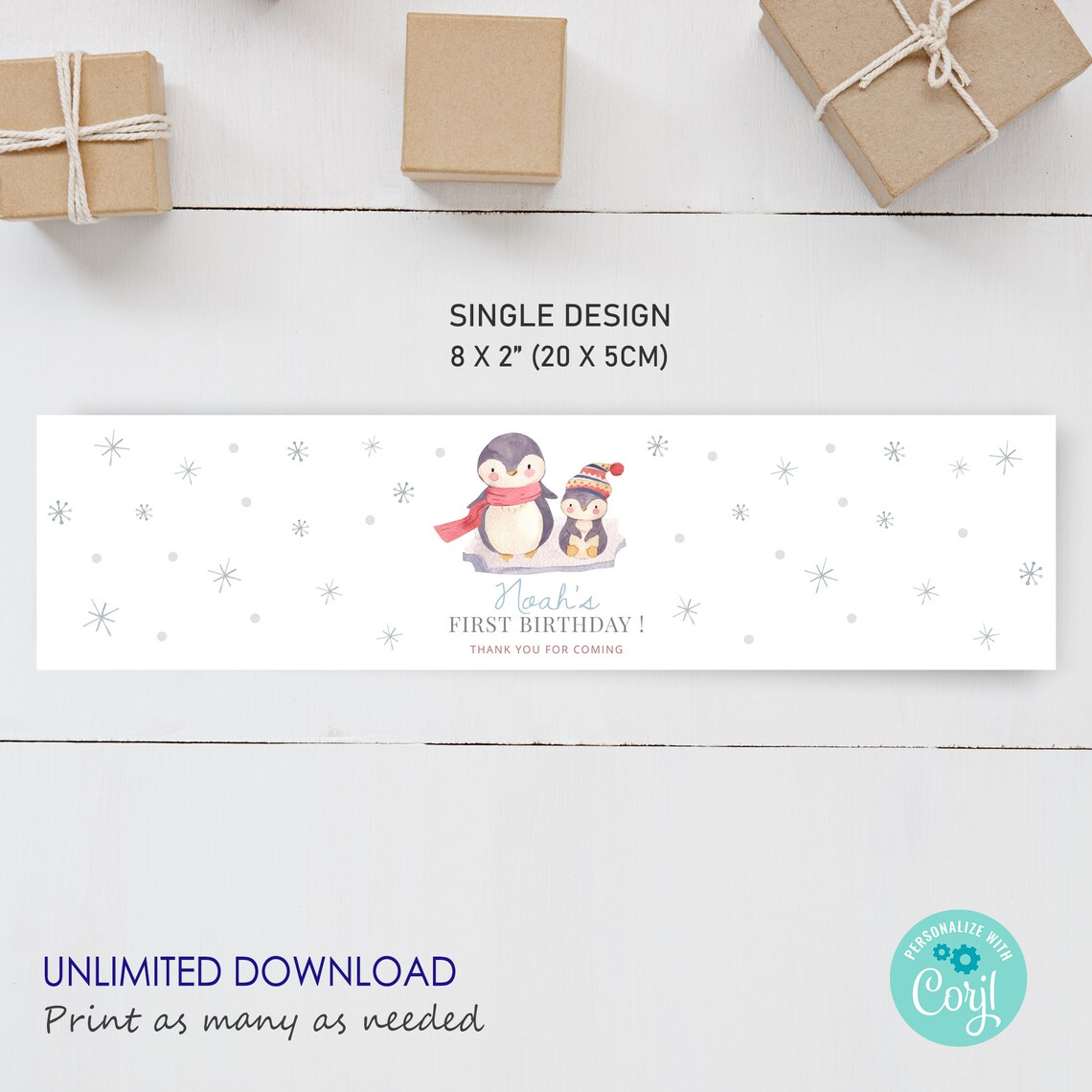 Editable Penguin Birthday Water Bottle Label Christmas Party - Etsy