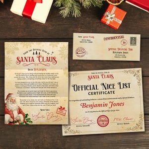 Officiële brief van de kerstman, certificaat mooie lijst, brief van de noordpool, direct downloaden, bewerkbare/afdrukbare sjabloon, #H009