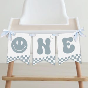 One Happy Dude Birthday High Chair Banner, Retro Smile Face Banner, Boy 1st Birthday, Instant Download, Editable/Printable template, #H061