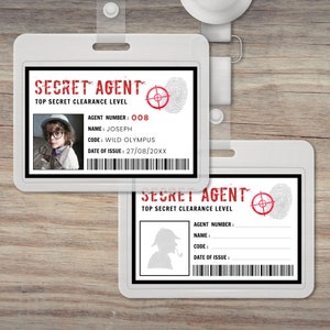 Bewerkbare geheimagent-ID, geheime spionbadge, naambadge spion, spionverjaardagsbenodigdheden, verjaardag jongen, afdrukbare sjabloon, direct downloaden, #H039