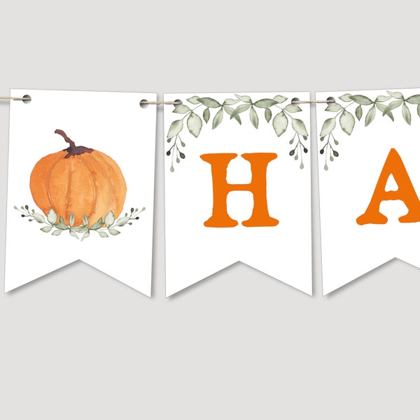 Editable Pumpkin Happy Birthday Banner, Halloween Party bunting banner, Pumpkin Birthday Flag, Instant Download, Printable template, #H007