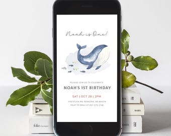 Whale Birthday E-invitation : Under the Sea Themed Party (Editable Template, Instant Download) #H005