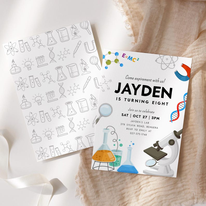Science Invitation Abstract Science Birthday Party Invitation, Mad Scientist Party Invite, Science ...