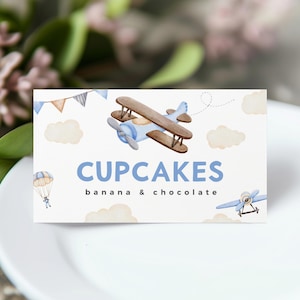 Flugzeug Geburtstag gefaltet Etikett, Luftfahrt Party Tischkarte, Junge Geburtstag, Instant Download, druckbare / bearbeitbare Vorlage, #H059