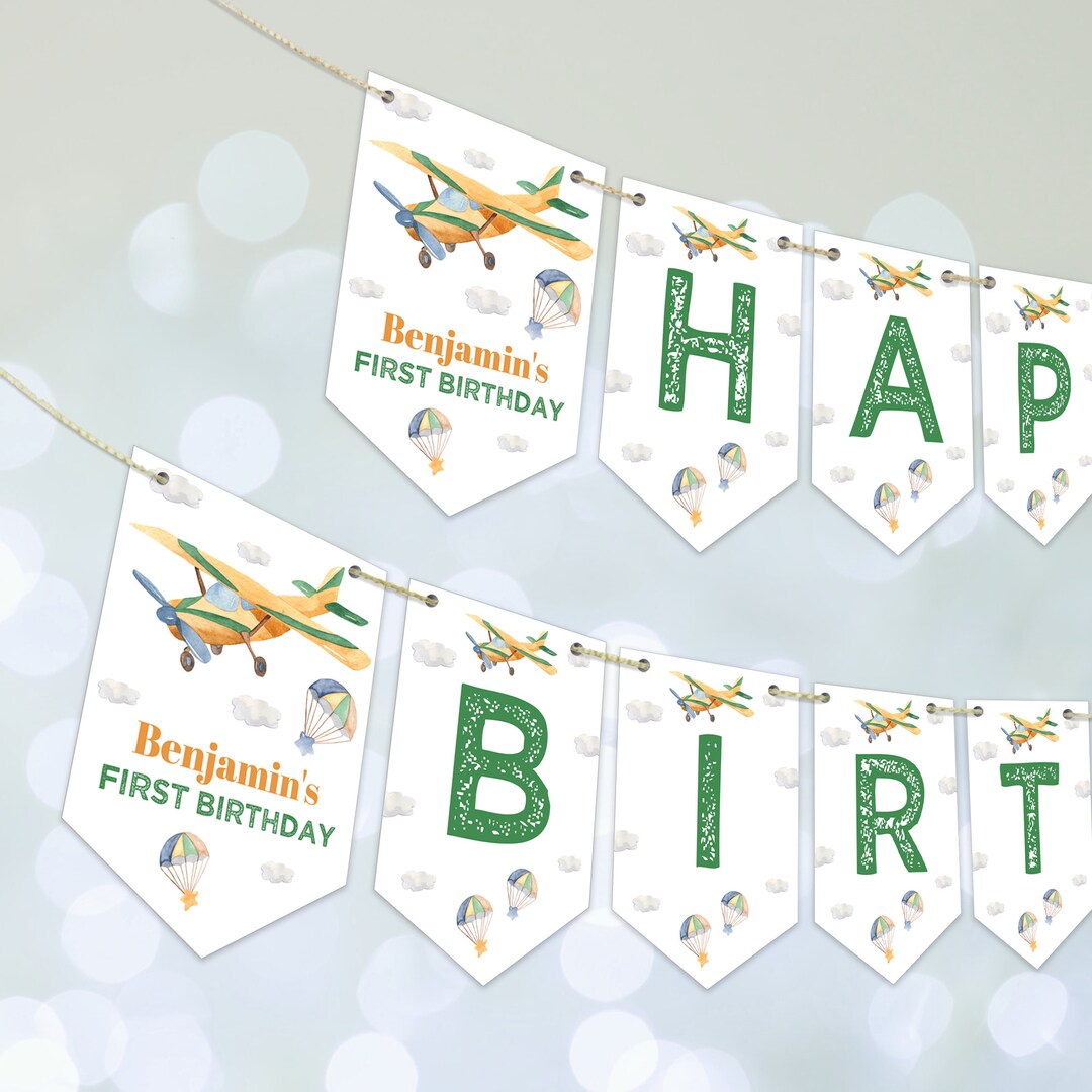 Editable Airplane Happy Birthday Banner Airplane Party - Etsy