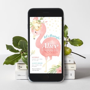 Editable Flamingo Birthday E-invitation, Summer Birthday Invite, Let&#39;s Flamingle, Girl Birthday, Digital Invite template,  Instant Download