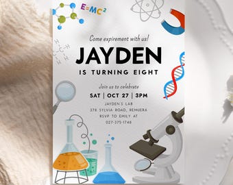Science Birthday Party Invitation, Mad Scientist Party Invite, Science Experiment Party Invite, Instant Download, Printable template, #H054