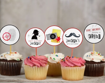 Editable Spy Birthday Cupcake Toppers, Modern Secret Agent Birthday Stickers, Boy Birthday, Instant Download, Printable template, #H039