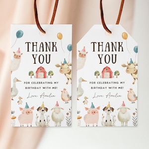 Farm Birthday Favor Tags, Barnyard Party Gift Tags, Cute Farm Animals Gift Tags, 2x3.5, Instant Download, Editable/Printable template, #H053