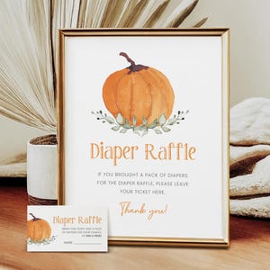 Kürbis-Babyparty-Windel-Verlosung Zeichen & passendes Ticket, Herbst-Party-Windel-Verlosung, sofortiger Download, bearbeitbare / druckbare Vorlage, #H007