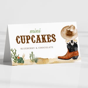 Etiqueta editable de comida de cumpleaños de vaquero, tarjeta plegada de cumpleaños del salvaje oeste, decoración de cumpleaños de niño, descarga instantánea, plantilla imprimible, #H032