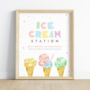 Cartello personalizzato modificabile per compleanno gelato, cartello da tavolo per stazione gelato, decorazioni estive per compleanno, download immediato, modello stampabile, #H055
