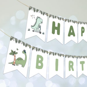 Editable Dinosaur Happy Birthday Banner, Dinosaur Party bunting banner, Dinosaur Birthday Flag, Instant Download, Printable template, #H024