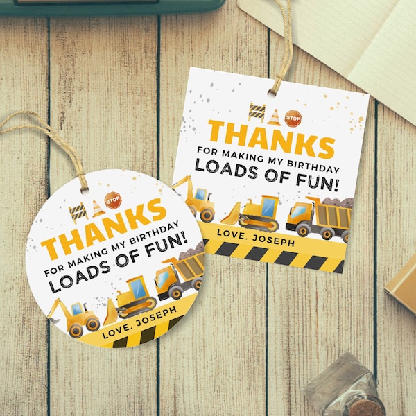 Editable Dirty 3rdy Birthday Favor Tags, Construction Party Thank You Notes, Gift Tags, 2x2, Instant Download, Printable template, #H018