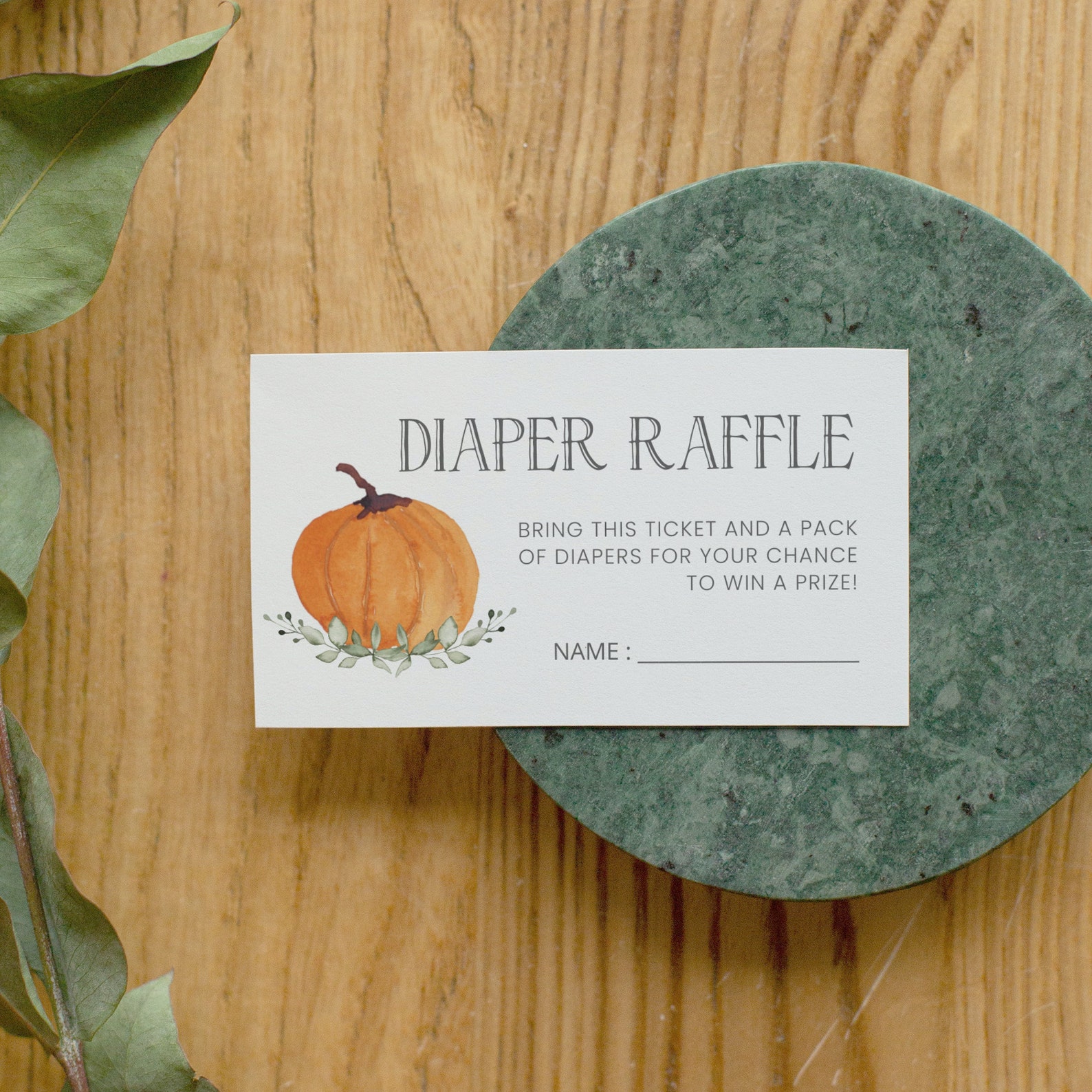 Fall Pumpkin Baby Shower Diaper Raffle Sign & Matching Ticket, Editable