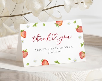 Strawberry Baby Shower Folded Thank You Card : Editable/Printable template (Instant Download) #S073