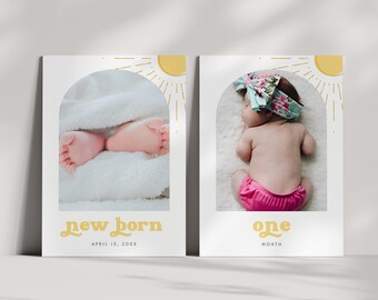 Boho Sunshine Monthly Photo Banner : First Trip Around the Sun (Instant Download, Editable/Printable template) #H033