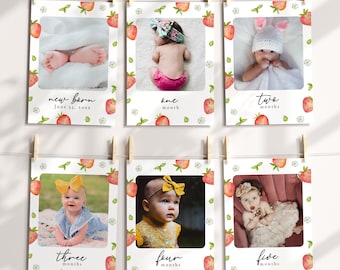 Strawberry Milestone Photo Banner: Berry First Birthday (Editable/Printable Template, Instant Download) #H073